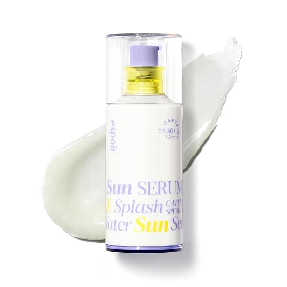 espoir Water Splash Sun Serum SPF50+ PA+++3,000ppm Caffeine for Reducing Puffiness,Enhancing Skin Elasticity, Non-Oily Hydrating Sunscreen,Vegan,Beach Essentials, Clear Sunscreen1.69 Fl Oz.