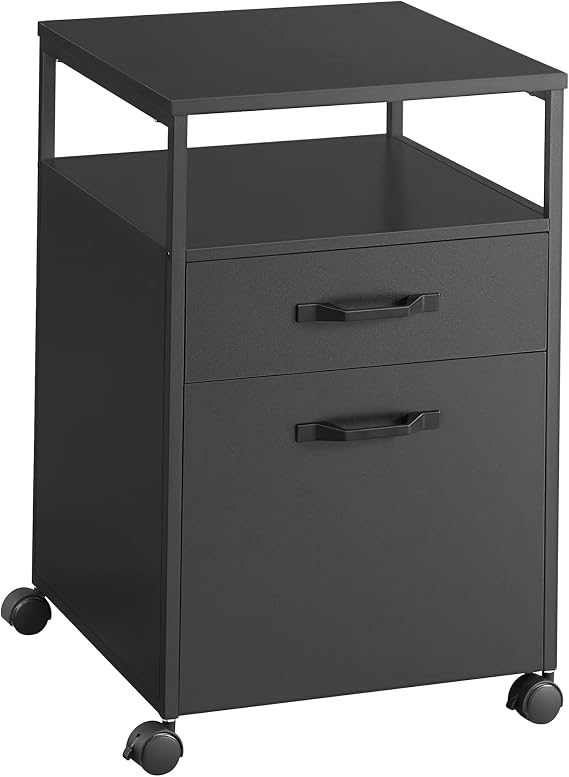 VASAGLE File Cabinet with Wheels, 2 Drawers, Open Shelf