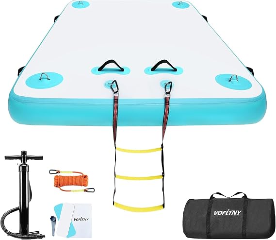 VOFiTNY Inflatable Floating Dock Swim Air Platform Island Raft Mat for Lake Beach Ocean with Rope Ladder, Non-Slip Surface