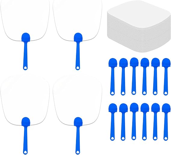 50pcs Blank Fan Making Paddle Fan Blank Painting Fan Craft for Hand Held Fans Painting Crafts Blank Drawing Hand Fan Rice Paper Handheld Plastic Plate White, 11.7 x 7.4 Inch