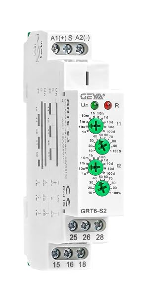 GEYA Delay Relay Asymmetric Cycle Time Relay 2SPDT 10A AC/DC24V-240V Cycler Repeat Timer Delay Relay Din Rail Modular(GRT6-S2,AC/DC24V-240V)