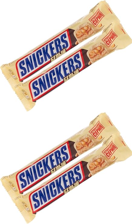 Snickers White Duo Chocolate Bars 81g (2 x 40.5g) – Pack of 4 | Creamy White Chocolate with Peanuts, Caramel & Nougat | Imported Russian Version | Satisfying Snack for Sharing or Gifting