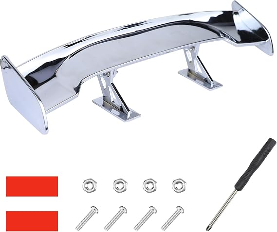 Car Mini Spoiler Wing, 9.8 Inch Carbon Fiber Automotive Mini Rear Tail Wing, Vehicle Decorative Spoiler, No Drill Tiny Trunk Tail Wings, Universal Exterior Decor Car Accessories (Silver)