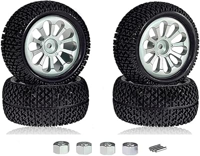 4PCs Metal Wheel Rim & Rubber Tires with Hex Coupler for MJX Hyper Go RC Car H16BM H14BM H16GT H16DR 14210 14209 116 114 RC Car Tire Parts Rubber Upgraded Strong Grip Off-Road Tires silver