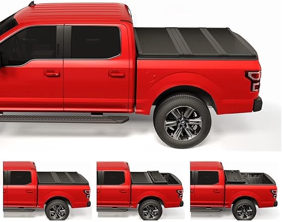 Hard Tri-Fold Tonneau Cover 1999-2022 F250 F350 Super Duty 6.8ft Bed | Truck Bed Cove Secure 6063 aluminum honeycomb tool-free clamp install weatherproof supports 350lbs with LED lamp