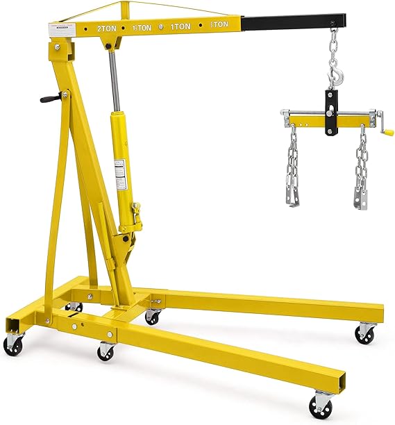 Folding Engine Crane, 2 Tone Professional Engine Hoist with Lever, 6 Casters and Foldable Frame, Hydraulic 2000kg Workshop Car Stand Lifting Tools Lift Jack on Wheels for Mechanics Garage