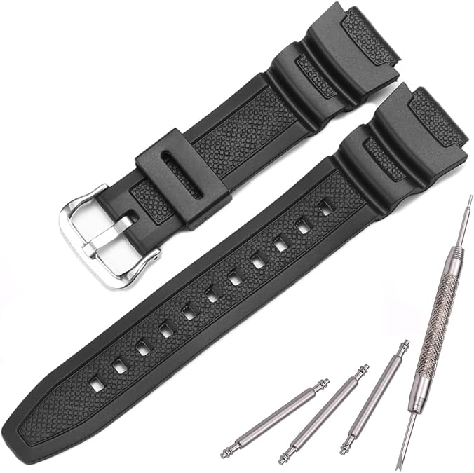 Natural Resin Replacement Watch Band Compatible with Casio AE-1200 SGW-300H MRW-200H W-735H Waterproof Rubber strap