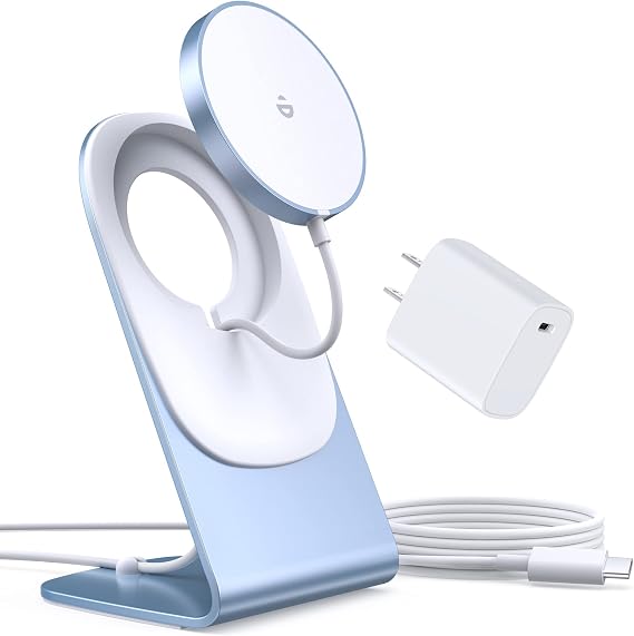 Magnetic Wireless Charger for iPhone 17-12 Series + Aluminum Charger Stand | Mag Charger+20W USB C Adapter, Fast Wireless Charging Stand/Pad with 5ft USB-C Cable for iPhone 17/16/15/14/13/12, Airpod Pro