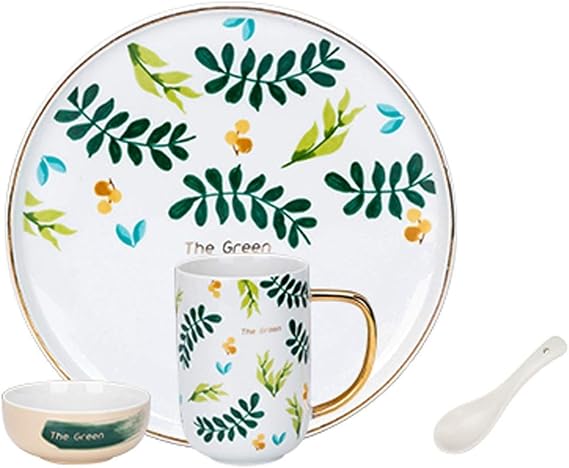 Dinner Plate Creative Kitchen Dinnerware Set 4-Piece Ceramic Dinner Plate Sets, Plate Bowl Mug, Service for 1, Personality Household Dishes Set Tray