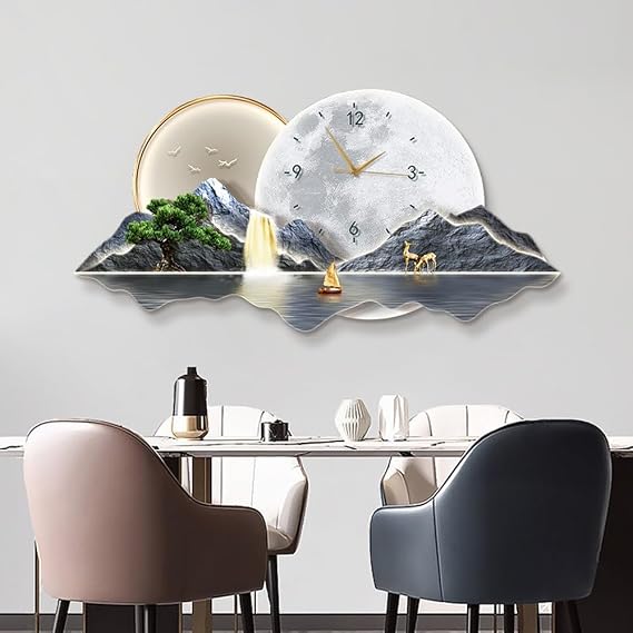 Wall Clock Decor with Light, Plug-in Power Supply 3D Art, LED Sculptures, Hanging Mural for Bedroom, Creative Paintings Living Room(D,39.4 * 19.7in/100 50cm)
