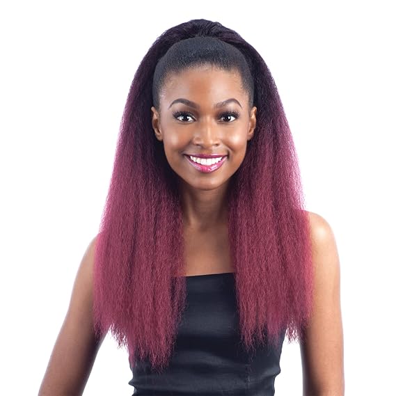 Freetress Braids Jumbo Tie - Synthetic Drawstring BunTie 2 in 1 Ponytail (Ombre Two-tone Dark Burgundy OT530)