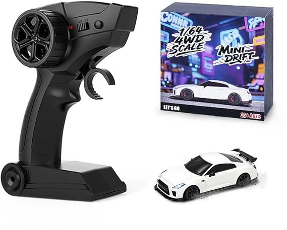 1:64 Mini 4WD Drift Car with 2.4G 4CH Control, Proportional Steering Full-Proportional Throttle & LED Lighting, Desktop RC Drift Car for Adults