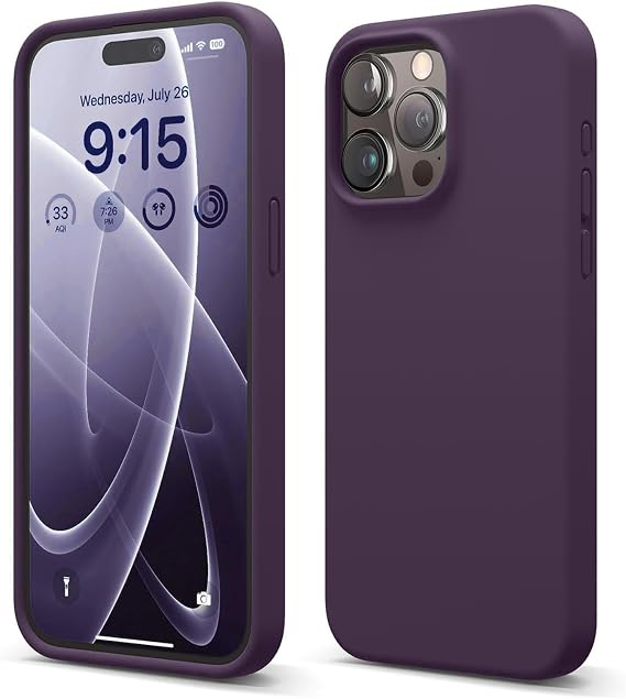 Merwish Apple iPhone 14 Pro Max Compatible Custom Silky Touch Feeling Soft Velvet Launch Silicone Case Cover (Deep Purple)