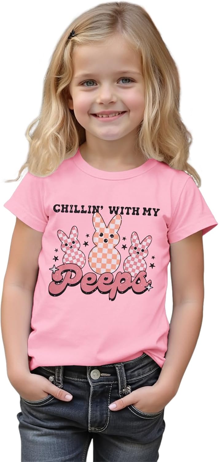 Ritatte 幼児 ベビー ガール イースター シャツ Chillin with My Peeps Tシャツ キュート チェック バニー 半袖 Tシャツ トップス