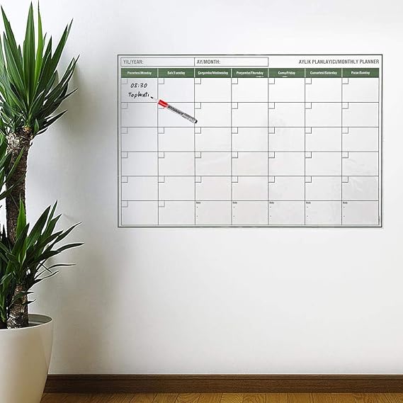 BUFFER® Manyetik Yapışkanlı Bir Aylık Program Planlayıcı Akıllı Statik Duvar Takvimi 85x56 cm
