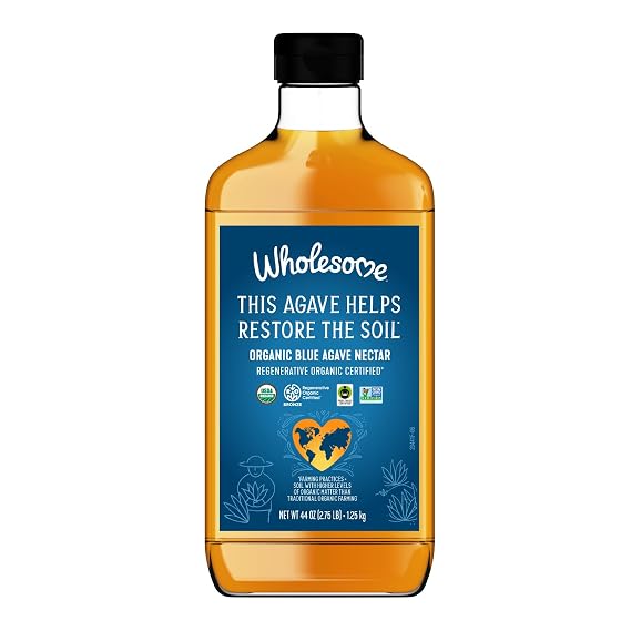 Wholesome Sweeteners 44-Ounce Organic Blue Agave Nectar, Fair Trade, 100% Pure, Non GMO, Gluten Free & Vegan, 1 Pack