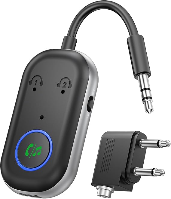 Bluetooth Transmitter Receiver, 3.5MM to Bluetooth 5.3 Transmitter, 2-in-1 Airplane Adapter for Headphone, TV, Airplane, Home Stereo, Speakers, Headphone, Car, Dual Connection