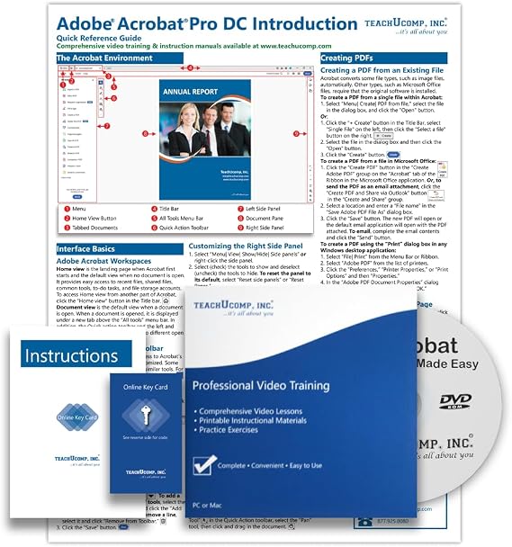 TEACHUCOMP DELUXE Video Training Tutorial Course for Adobe Acrobat Pro - Video Lessons, PDF Instruction Manual, Quick Reference Guide, Testing, Certificate of Completion