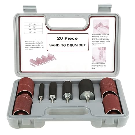 Spindle Sanding Drum Sander Tool Kit Set Rubber Drums + Sanding Sleeves with Case for Drill Press 20 Pieces