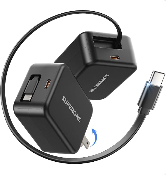 SUPERONE Retractable USB C Charger for iPhone 17, Dual-Port USB C Charger Block with 35.4in Cable, 35W Fast Retractable Wall Plug for iPhone 17/16/15 Series, iPad Pro 13, 12.9, 11 inch, Galaxy, Pixel