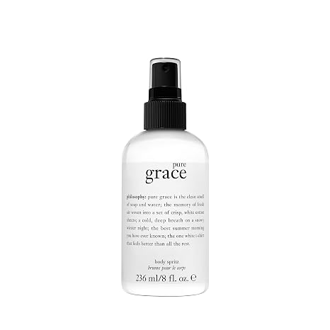 philosophy pure grace body spray - crisp & clean women's scent - with notes of water lily, leafy greens & musk - luxury body spritz for women - long lasting fragrance - 8 fl oz.