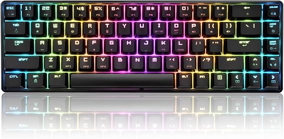 T8 RGB Gaming Keyboard 60% | Clicky Optical Blue Switches | Mini 60 Percent Wired Mechanical Keyboard | 18 Chroma LED Backlit Illuminated Keyboard | Compact 68 Keys | Detachable USB-C Cable | Black