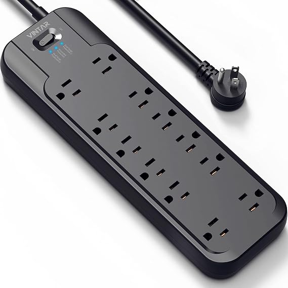 VINTAR Power Strip Surge Protector (2 4800 Joules) with 12 AC Outlets