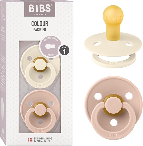 BIBS Colour Emzik, 2'li paket. BPA içermez, Yuvarlak emzik. Doğal Kauçuk, 1 Numara (0-6 Ay), Ivory/Blush