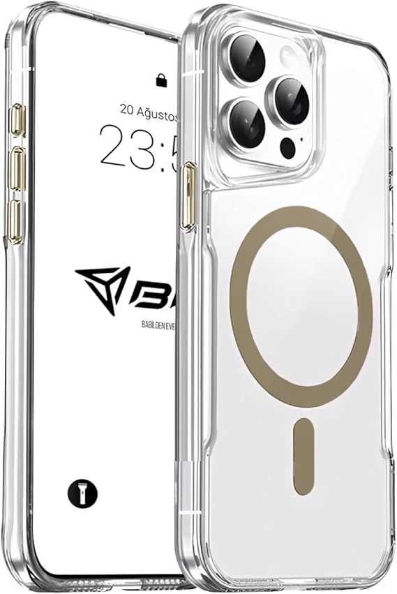 Babilden iPhone 15 Pro Max İçin Kılıf Şeffaf Magsafe İle Uyumlu Sert Mika Sararmaz Renkli Telefon Kılıfı (Kahverengi)