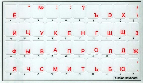 Russian Cyrillic Keyboard Stickers with RED Lettering ON Transparent Background