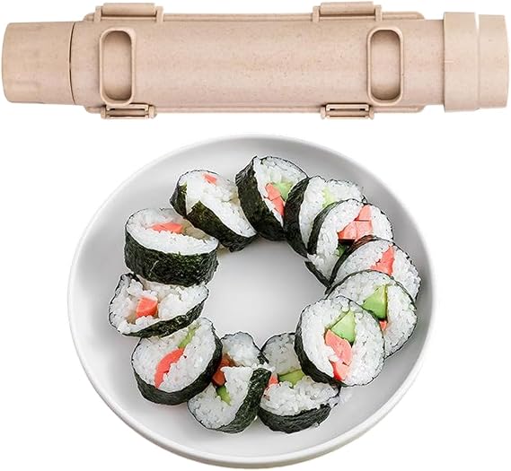 1 Pcs Beige Sushi Bazooka Maker Roller Mold for Beginners Food Grade Plastic Rice Roll Tool Easy Homemade DIY Sushi Kit Kitchen Accessory for Making Sushi Rolls Quickly and Neatly at Home