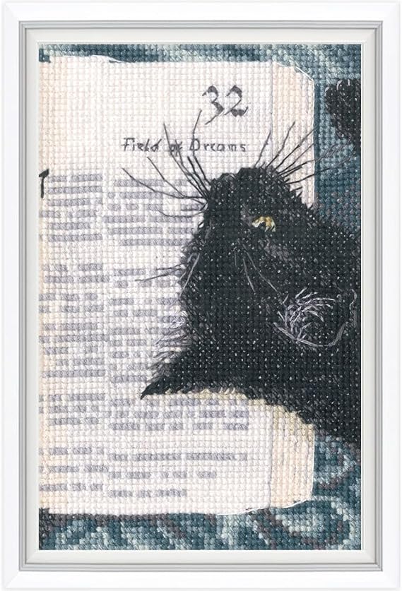 RTO Counted Cross Stitch Kit, Black Cat Book Design C424, DMC Mouline Thread, Zweigart Aida, 8.5 x 13.5 cm /3.4"x5.3", Embroidery Needlework DIY Adult