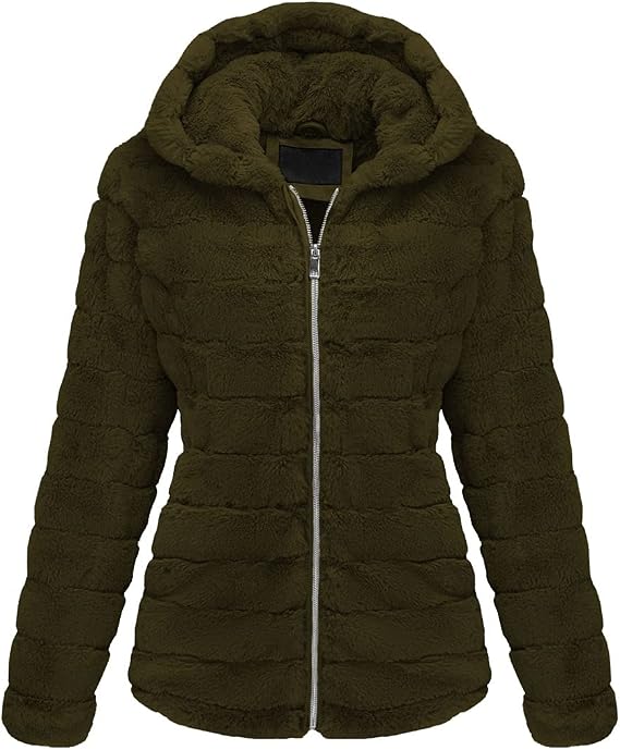 Bellivera Women's Faux Fur Jacket Fluffy Sherpa-Lined Coat | Fuzzy Full Fleece Lined Casual Fall Winter Warm Overcoat with zipper front, Hood and Pockets