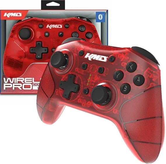 KMD Official Licensed Wireless Pro Controller for Nintendo Switch, PC, MacOS and More - Built in Turbo & Other Features - Red