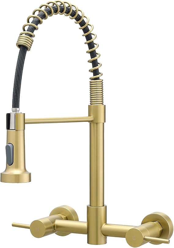 AIMADI Brushed Gold Kitchen Faucet,Wall Mount Faucet 8 Inch Center | 2 Handle Commercial Sink Faucet for Modern Kitchens Luxury Style