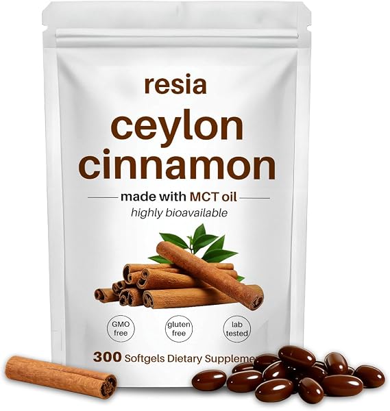 RESIA Ceylon Cinnamon Softgels with MCT Oil, Herbal Cinnamon Extract for Daily Wellness Support, Non-GMO, Gluten Free, 300 Softgels