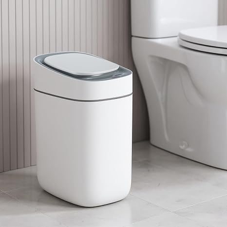 Automatic Sensor Trash Can with Lid 2.5 Gallon, 9L Slim Waterproof Garbage Bin, Narrow Plastic Trash Can for Bathroom, Bedroom, Living Room, Small Space