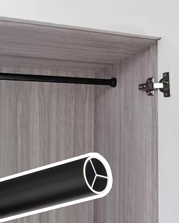 Closet Rod Black Clothes Hanging Bar Wall Mount, Cuttable Metal Pole for Car/Closet/Truck/Door, Cloakroom Wardrobe Garment Rack Rod with End Supports(70cm(27 1/2"))