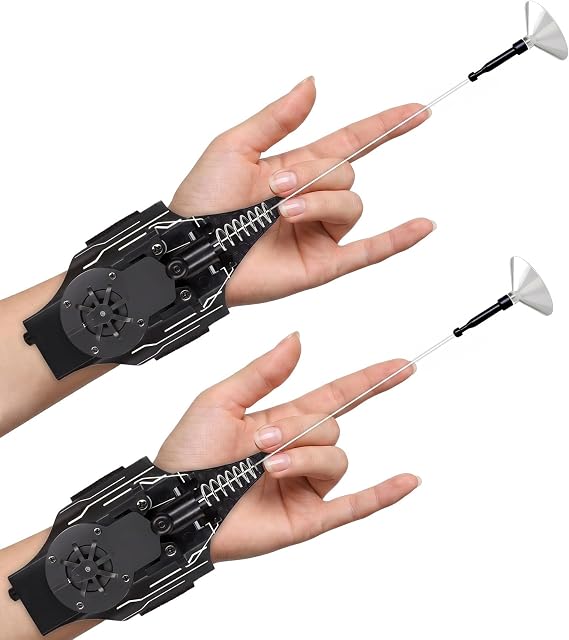 Spider Web Shooter, Real Web Slinger that Actually Shoots for Kids, Cool Toy Things for Superhero Fans (Black-2PCS)