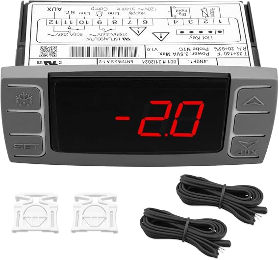 Fit for Dixell XR03CX-4N0F1 Temperature Controller,120V Digital Thermostat Panel for Refrigerator Freezer with Temperature Sensor Probes Replace XR03CX W0302186 XR03CX-4N1C0