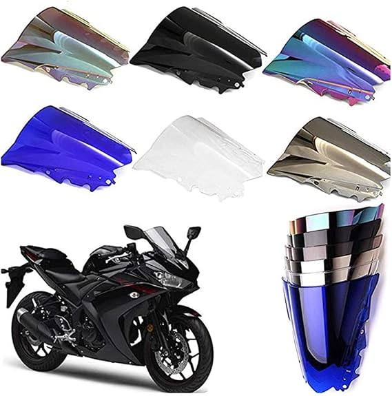 Motorcycle Windshield Windscreen Double Bubble Shield Wind Deflectors Air Flow For Yamaha R3 R25 2015-2018 (Black)