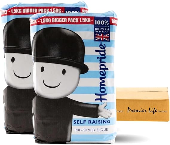 Homepride Self Raising Pre-Sieved Flour, 1.5kg, 100% British Wheat, In Premier Life Store Box (2 Pack)