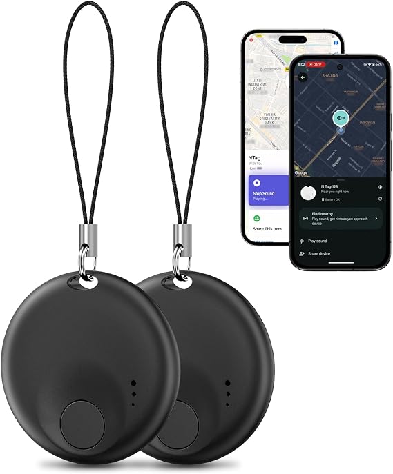 [2 Pack] Tracker Tags - 2 Pack for Android & iOS Find My Apps, Bluetooth Tracker Compatible with Both Google's Find Hub & Apple Find My App, Item Finder for Keys, Wallet, Luggage, Bicycle