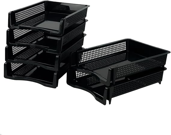 6-Pack Black Plastic Stackable Office Letter Organizer Desk Tray