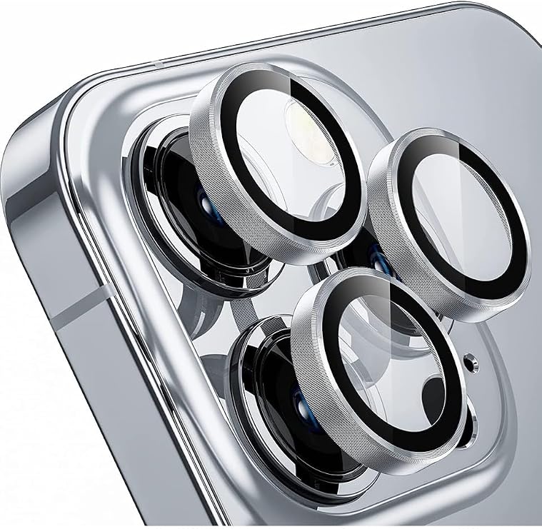 Enfein iPhone 13 Pro / 13 Pro Max İle Uyumlu CmCov Kamera Lens Koruyucu Kolay Tak Çıkar Ergonomik İnce Tasarım Kırılma Ve Çizilme Önleyici Silver