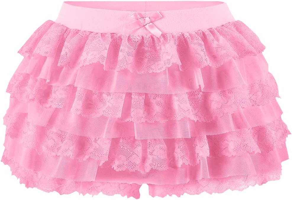 Women Y2K Lace Multi-Layered Bloomers Lolita Ruffle Shorts Cute Mini Skirt | Tiered layers, elastic waist, pumpkin pants, for rave party/country concert/festival
