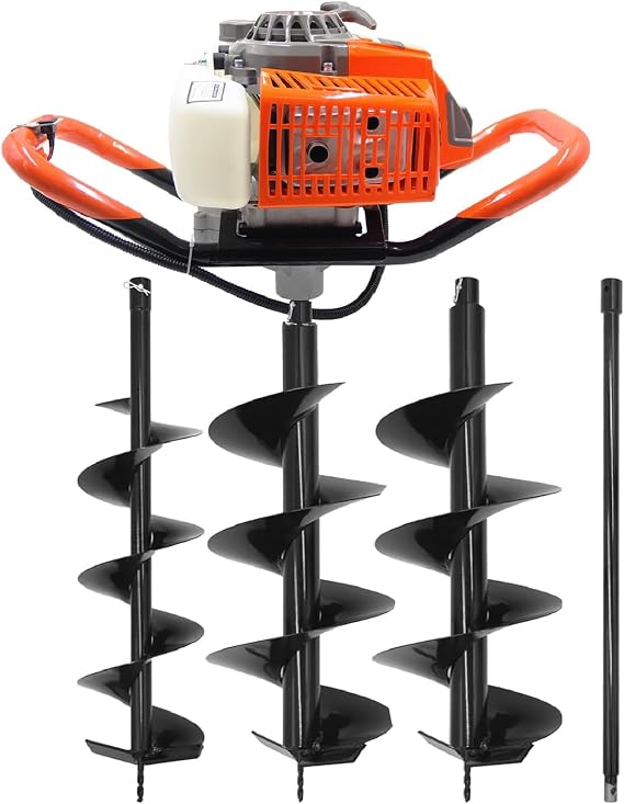 72CC 2-Stroke Gas Powered Post Hole Digger with 6" & 8" Auger Bits + Extension Rod - Heavy-Duty Earth Auger for Farm, Garden, Landscaping (Orange) (72CC + Auger(6" & 8"))