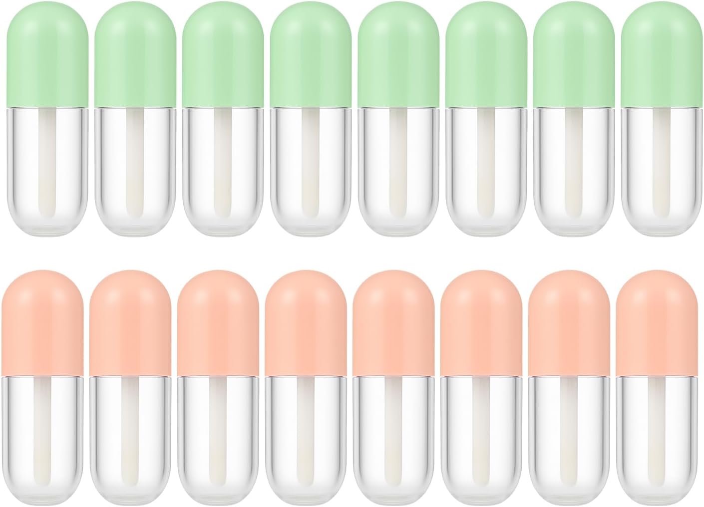 16パック 5ml 空リップグロスチューブ ピンク&ミントグリーン カプセル リップグロス容器 詰め替え可能 DIY リップグレーズボトル トラベルサイズ リップクリーム リップオイルチューブ ソフトアプリケーター付き DIY化粧品用