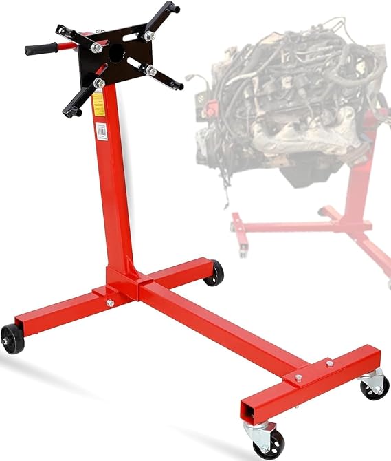Pro 1000lb Steel Rotating Engine Stand Motor Hoist Automotive Car Truck | 4 Leg Motor Lift Stand, Red