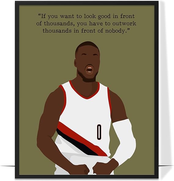 LOLUIS Motivational Wall Art, Basketball Inspirational Quotes Hand-Drawn Artwork, Sport Theme Decor for Bedroom Office Home Gym Locker Room